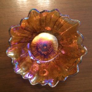 Vintage Iridescent Orange Marigold Amber Carnival Glass Flower Bowl